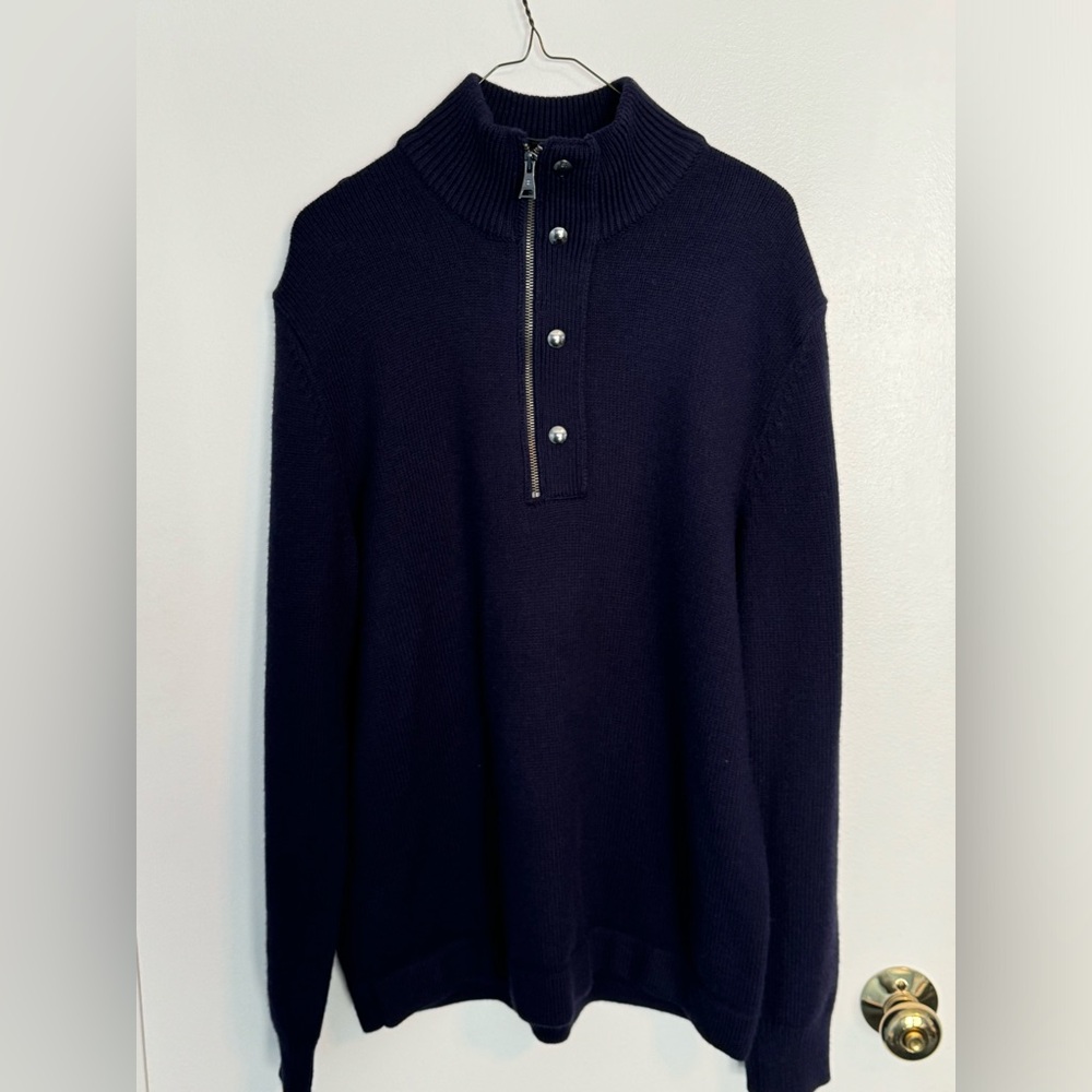 Banana Republic Monogram Collection Quarter Zip/Snap Sweater Navy Blue Large